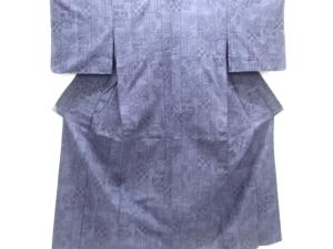 壷に草花模様織り出し本真綿結城紬単衣着物